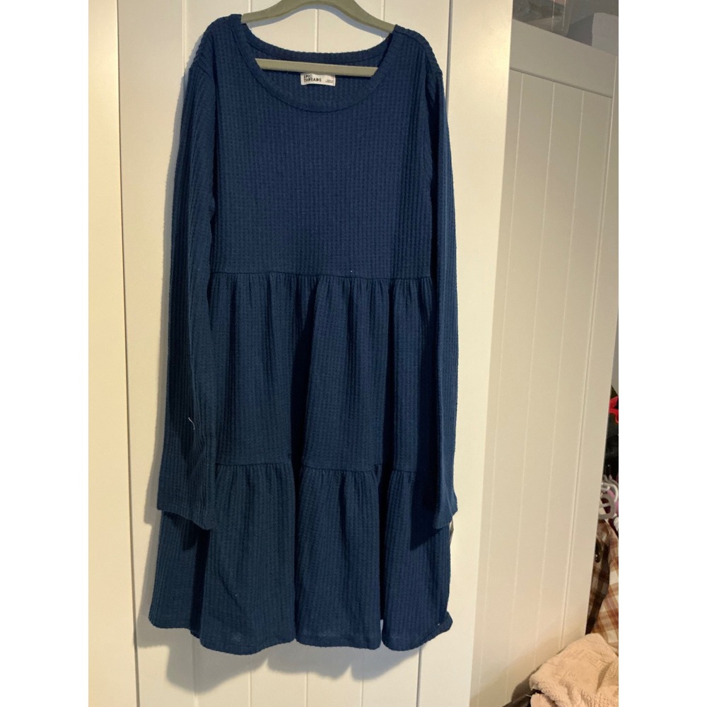Epic Threads Girls Navy Sea Waffle Knit Tiered Long Sleeve Dress Size Large L